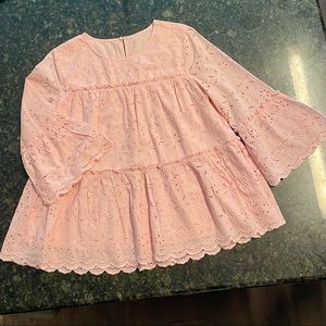 Pink Crown & Ivy Blouse Shirt Lace Scallop Hem